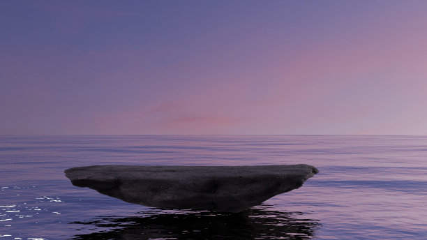 天然空石平台用于产品展示，平台立在水面，3D渲染图片下载