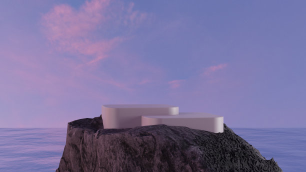 石头和水上的空讲台，用于产品展示的干净基座，空白舞台，3D渲染图片下载