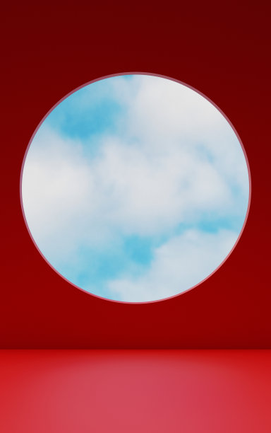 最小的空房间，红色空白的舞台，蓝天，产品展示，3D渲染图片下载