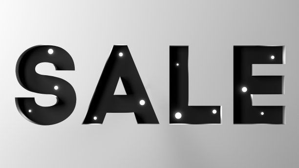 “SALE”这个词在灰色的背景上，里面有发光的小球。销售，概念销售，网上商店，拍卖，折扣。3 d渲染。图片下载