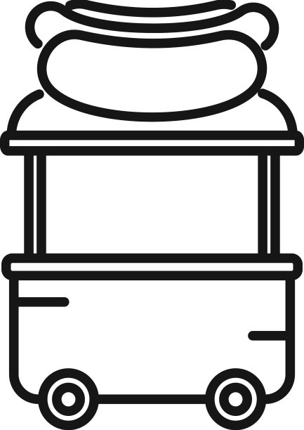 热狗市场手推车轮廓图标图片下载