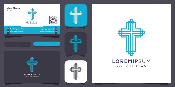教堂或基督教标志设计。基督教十字架图标集。图片下载