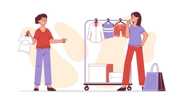 购物的人们，快乐的年轻女孩一起散步。线上或线下购买，女性角色选择服装，服装店买家平面矢量插图。零售购物的场景图片下载