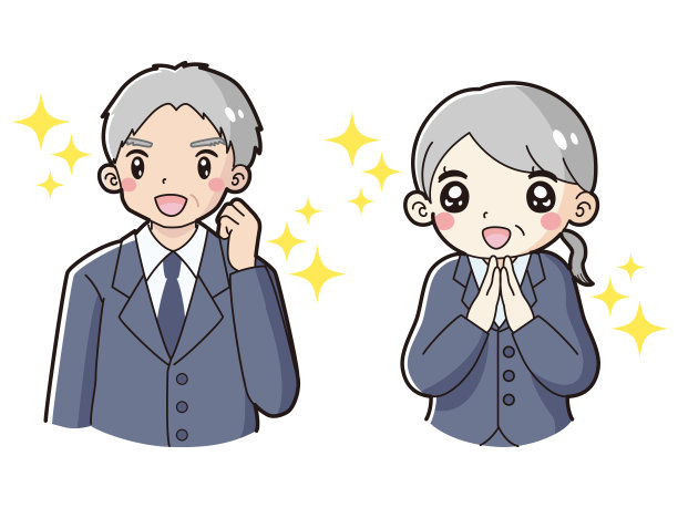插图设置高级男子和妇女穿着西装与飘动的微笑图片下载