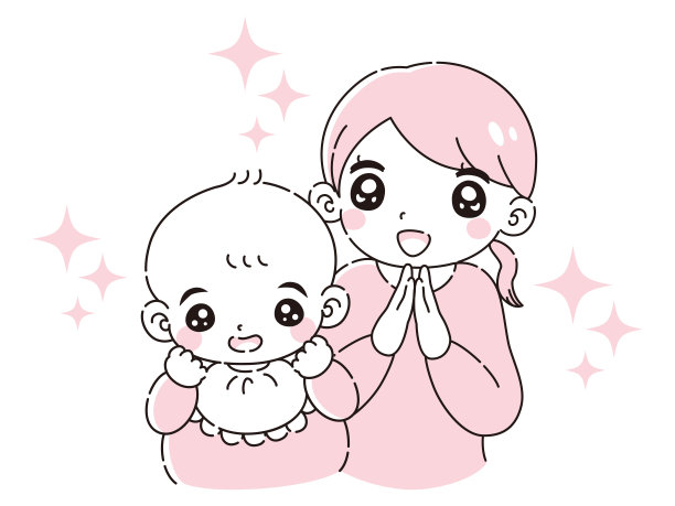 一个微笑的婴儿和一个女人的插图图片下载