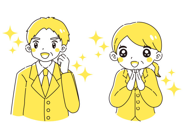 插图设置高级男子和妇女穿着西装与飘动的微笑图片下载