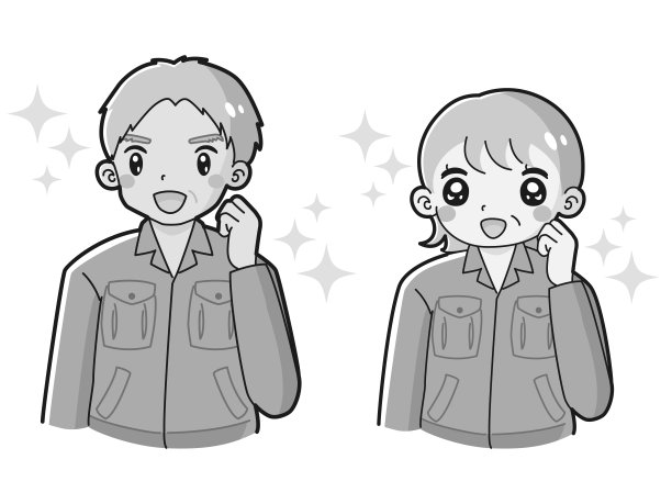 插图的老年妇女和男子穿着工作服装与飘动的微笑图片下载