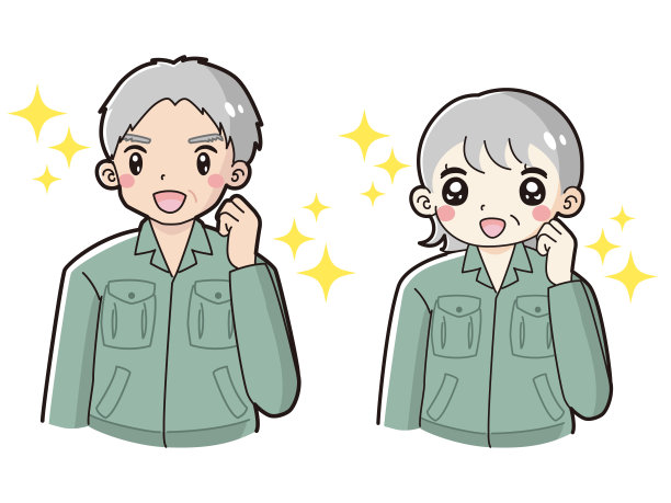 插图的老年妇女和男子穿着工作服装与飘动的微笑图片下载