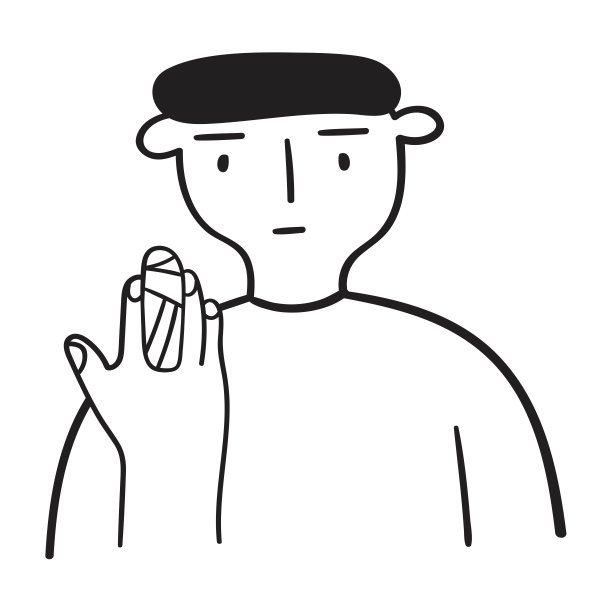 一个手指缠着绷带的年轻人。图片下载