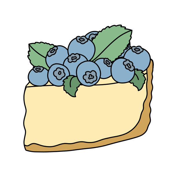 可爱的奶酪蛋糕配上卡通风格的蓝莓和薄荷图片下载