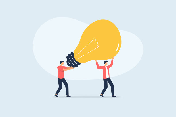 一个成功的团队要有创新的想法。团队合作理念带来大智能灯泡创新理念。矢量图图片下载