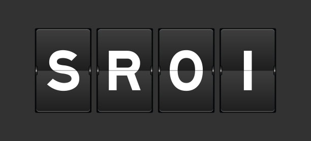 灰色背景上带有SROI(社会投资回报缩写)字样的黑色模拟翻板图片下载