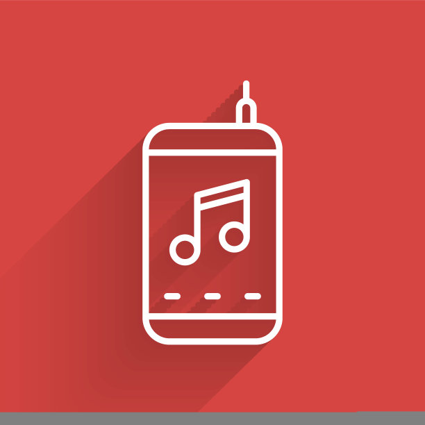 白线音乐播放器图标与长阴影隔离。便携式音乐设备。向量图片下载