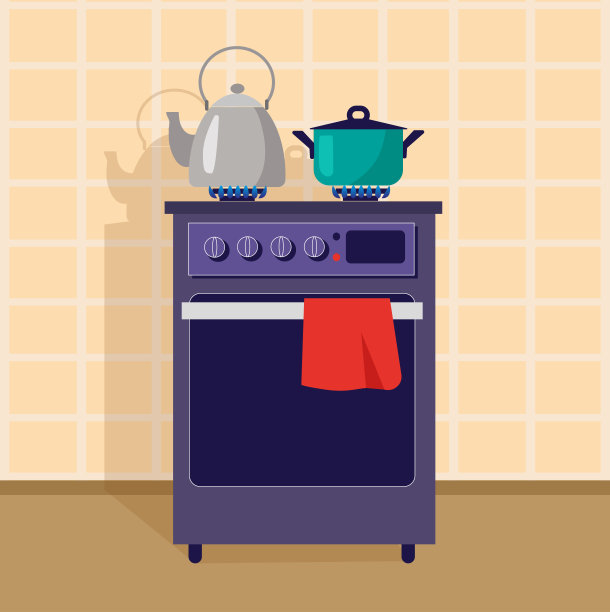 锅放在炉子上。厨房的炉子。矢量插图。图片下载