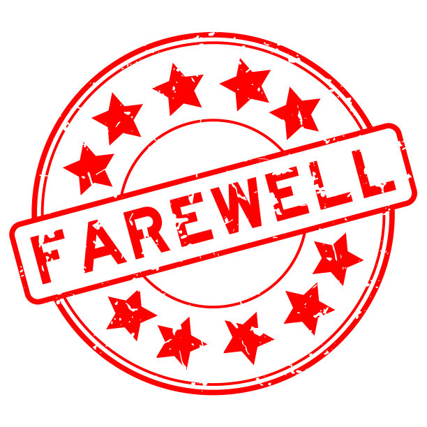 Grunge红色告别词与星图标圆形橡胶印章在白色背景图片下载