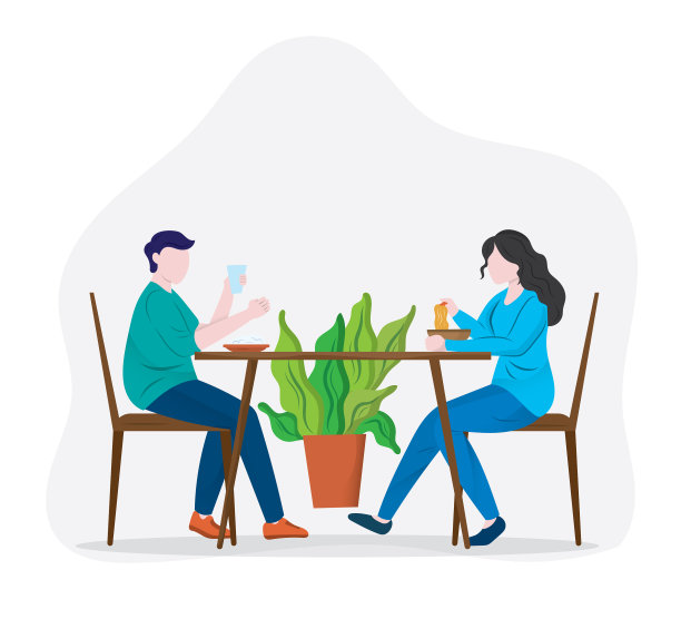 人们在家里吃的食物彩色平面图形图片下载