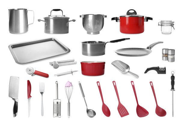在白色背景上设置不同的厨具图片下载