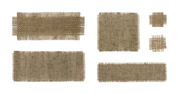 在白色背景上设置了天然粗麻布，俯视图。旗帜设计图片下载