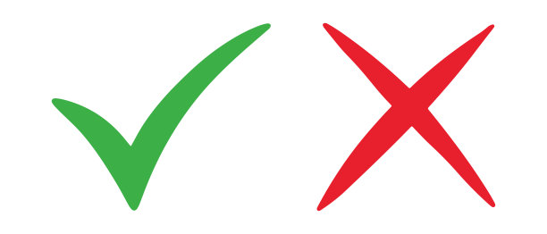手绘绿色对勾和红色叉号，正确和错误图标矢量图图片下载