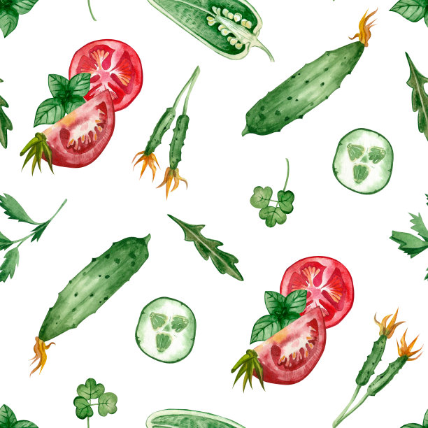 无缝图案与秋天蔬菜手绘水彩在白色背景。图片下载