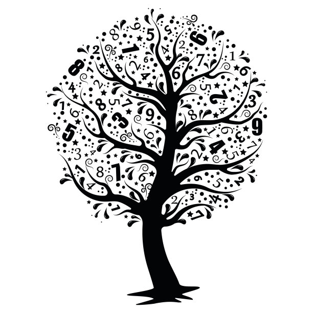树与数字，彩色矢量插图，孤立在白色背景图片下载