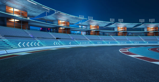 3d渲染赛车概念的夜景未来赛道图片下载