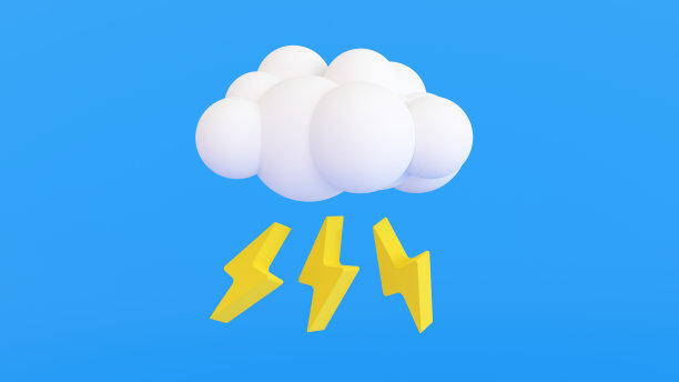 天气预报标志，气象图标，云和闪电，3D渲染。图片下载