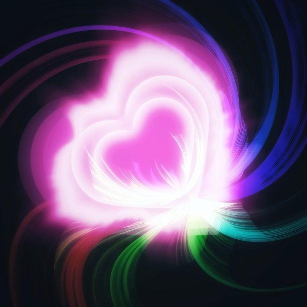 彩色光心形状的3D插图图片下载