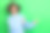 漂亮的喜气洋洋的女孩的肖像与卷发穿蓝色oversize套衫指示空白孤立在绿色背景色图片下载