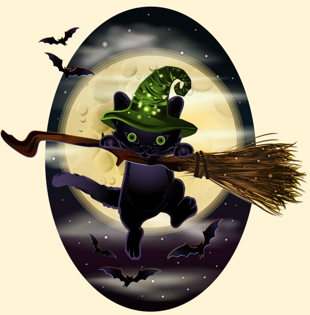 万圣节快乐黑猫带扫帚图片下载