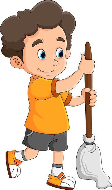 勤快的男孩在拖地、擦地图片下载