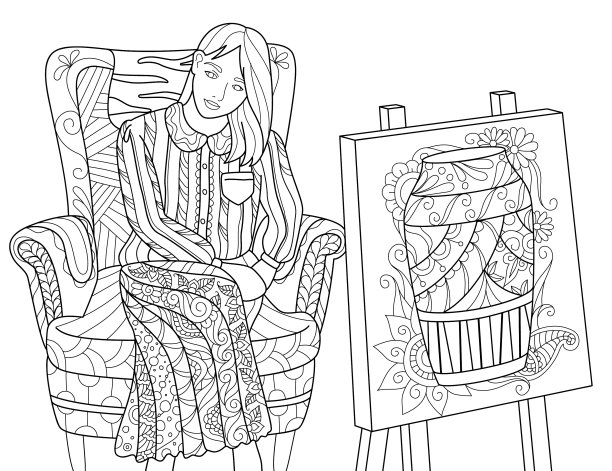 画一个女性模特黑白涂色本图片下载