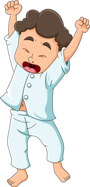 昏昏欲睡的男孩打呵欠，从床上醒来图片下载