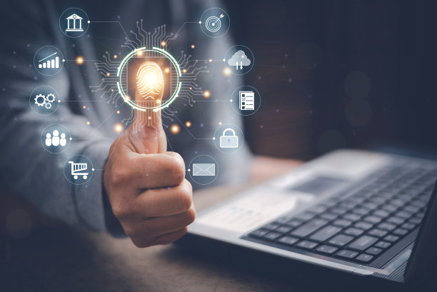 商人或普通用户使用指纹访问在线应用程序。素材图片