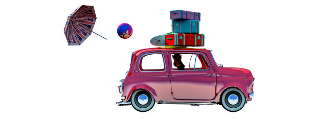 满载行李箱的汽车在棕榈林中穿行图片下载