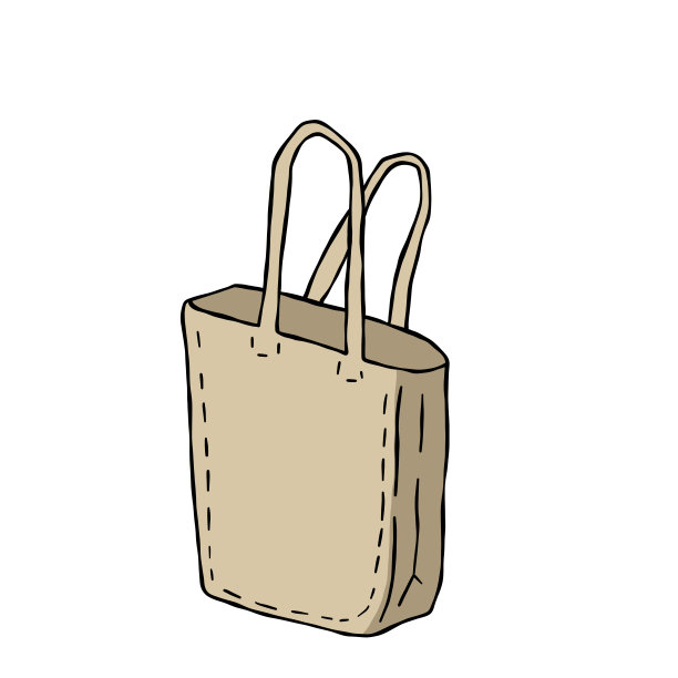 帆布大手提袋。布环保购物者。大纲卡通插图。食品杂货可重复使用袋图片下载
