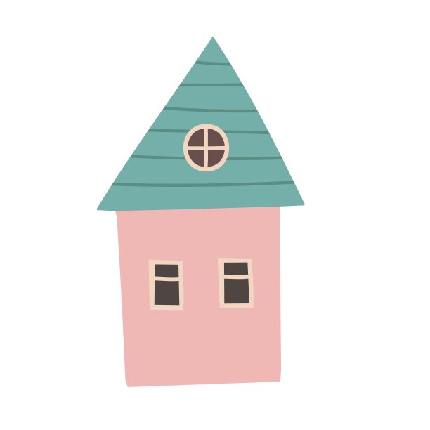 小而舒适的房子孤立在白色背景。卡通小家居手绘插画。剪纸的风格。平面设计。图片下载