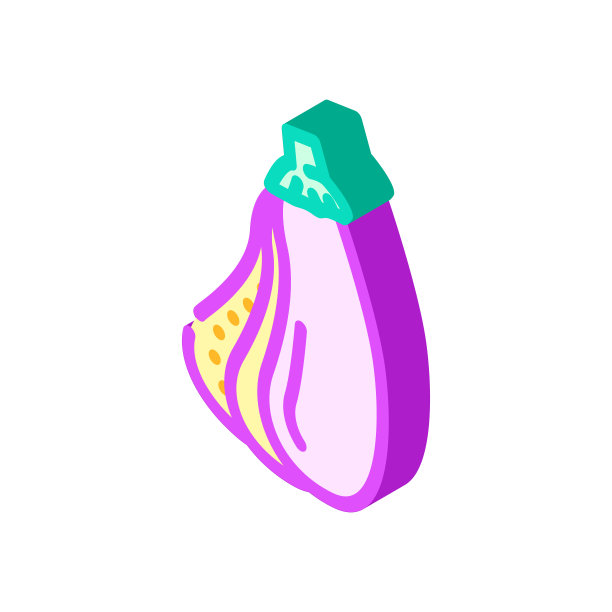 切片茄子等距图标矢量插图图片下载