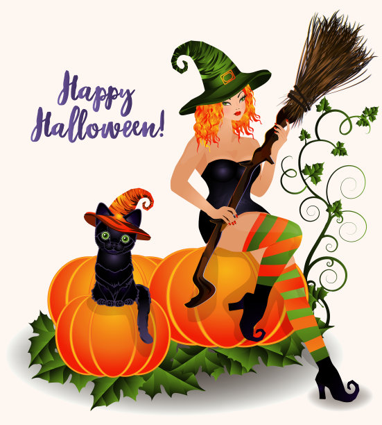 万圣节快乐卡南瓜红头发女巫和图片下载