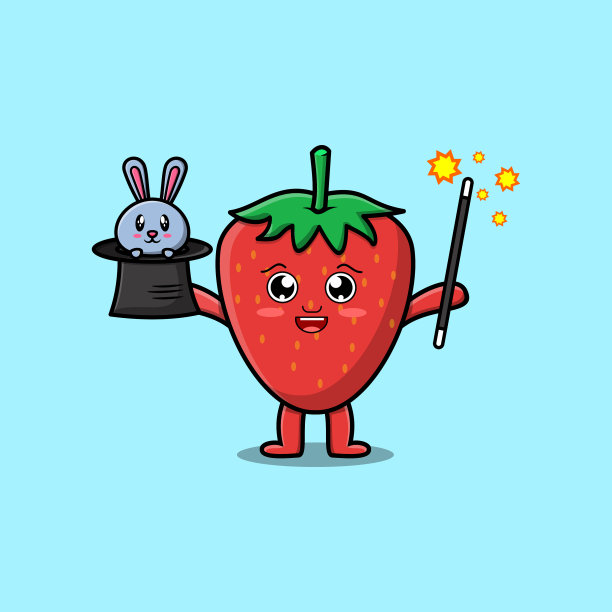 卡通草莓魔术师与兔子的角色图片下载
