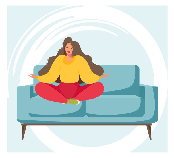 一个年轻漂亮的女人在沙发上沉思。图片下载