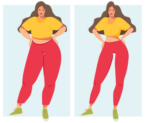 一个年轻的悲伤的超重的女人和一个同样快乐的苗条的女人。图片下载