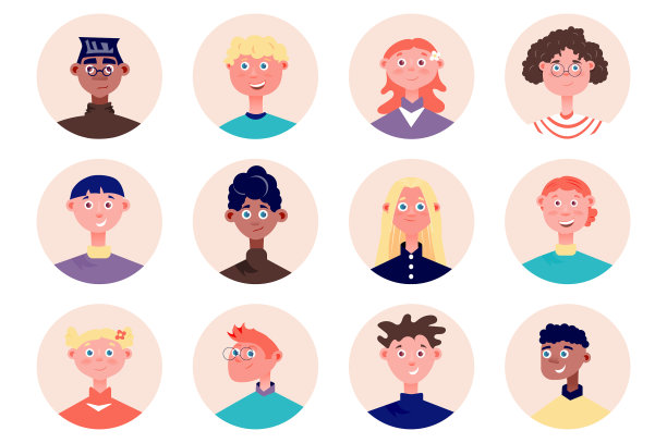 孩子们，人们的化身，孤立的集合，多样化的男孩和图片下载