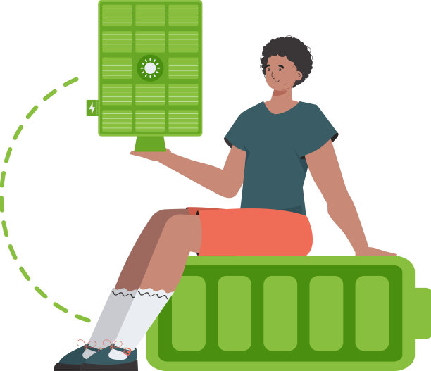 一个人坐在电池上，拿着一块太阳能电池板图片下载
