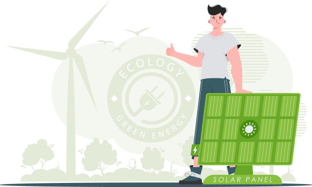 生态能源概念一个人站在太阳能旁边图片下载