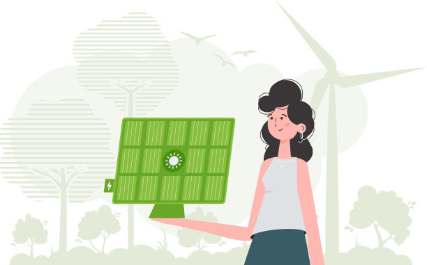 生态能源概念，一名妇女持有太阳能电池板图片下载