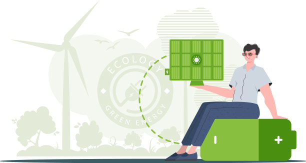 生态能源概念一个人坐在电池上图片下载