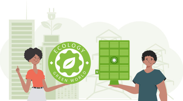 男孩和女孩和太阳能电池板的绿色能源概念图片下载