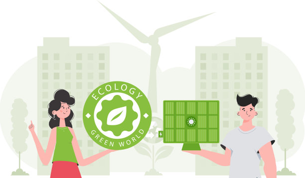 女人和男人和太阳能电池板的绿色能源图片下载