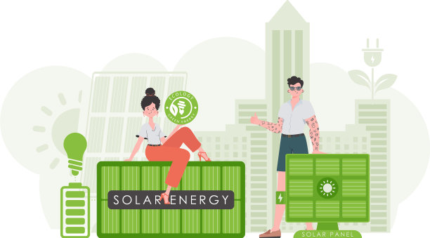 男人和女人还有太阳能电池板的概念图片下载